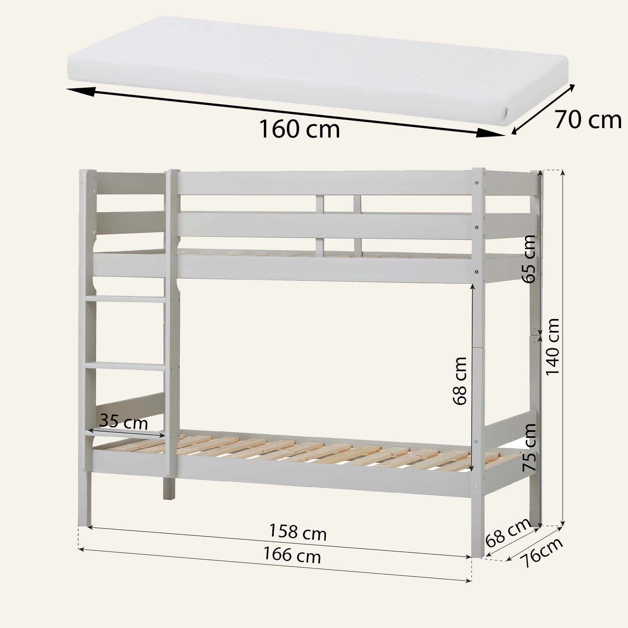 Hoppekids ECO Comfort Etagenbett mit 2 Matratzen 70x160 cm 