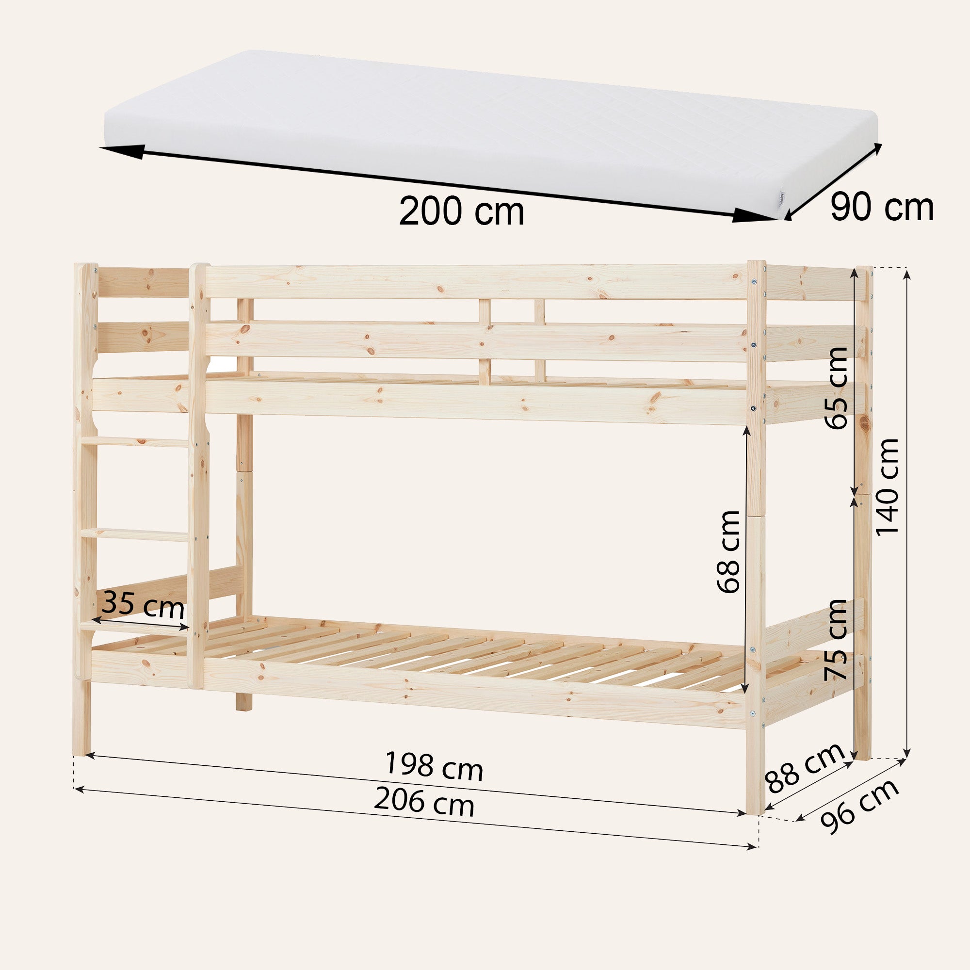 Hoppekids ECO Comfort Køjeseng med 2 Madrasser 70x160 / 90x200