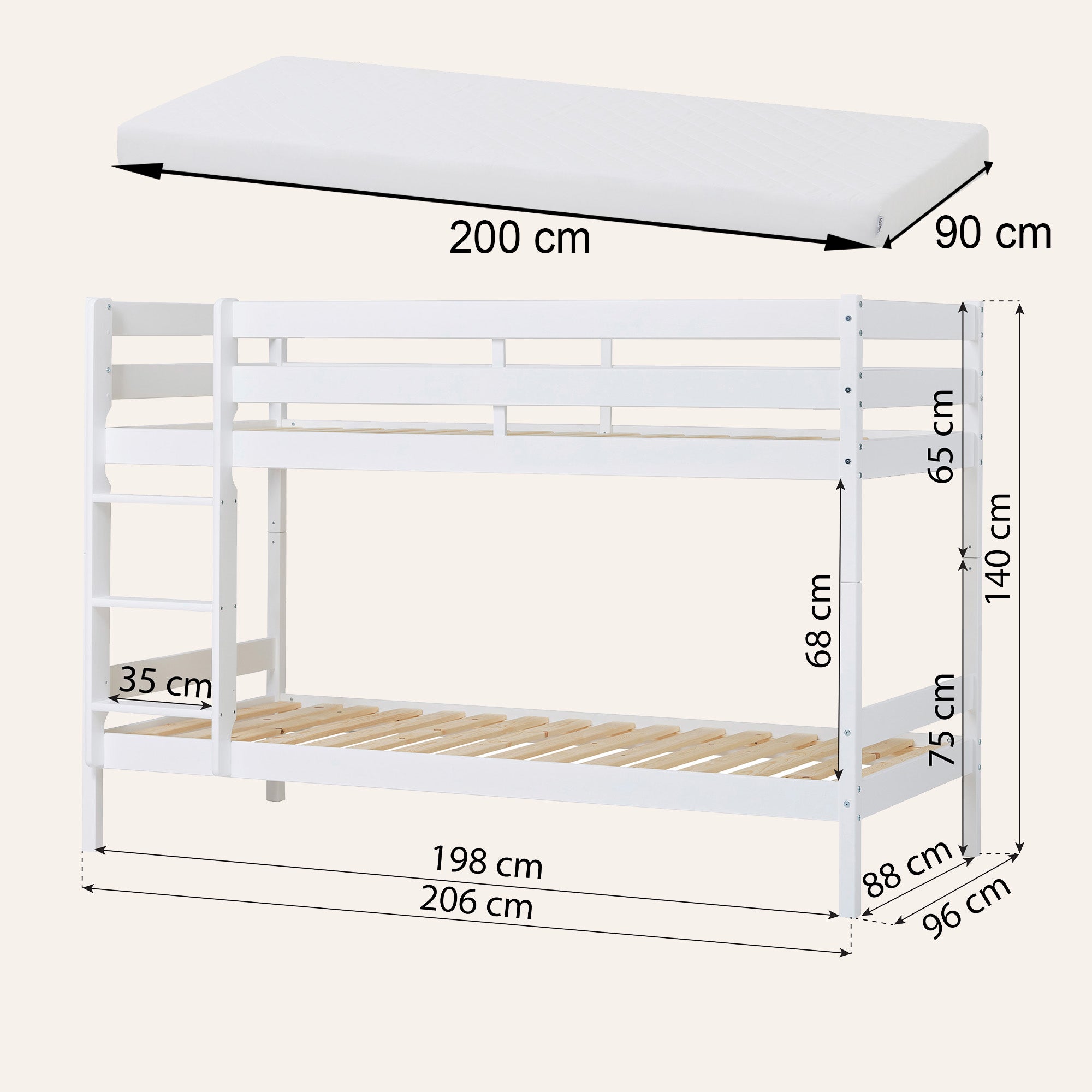 Hoppekids ECO Comfort Køjeseng med 2 Madrasser 70x160 / 90x200