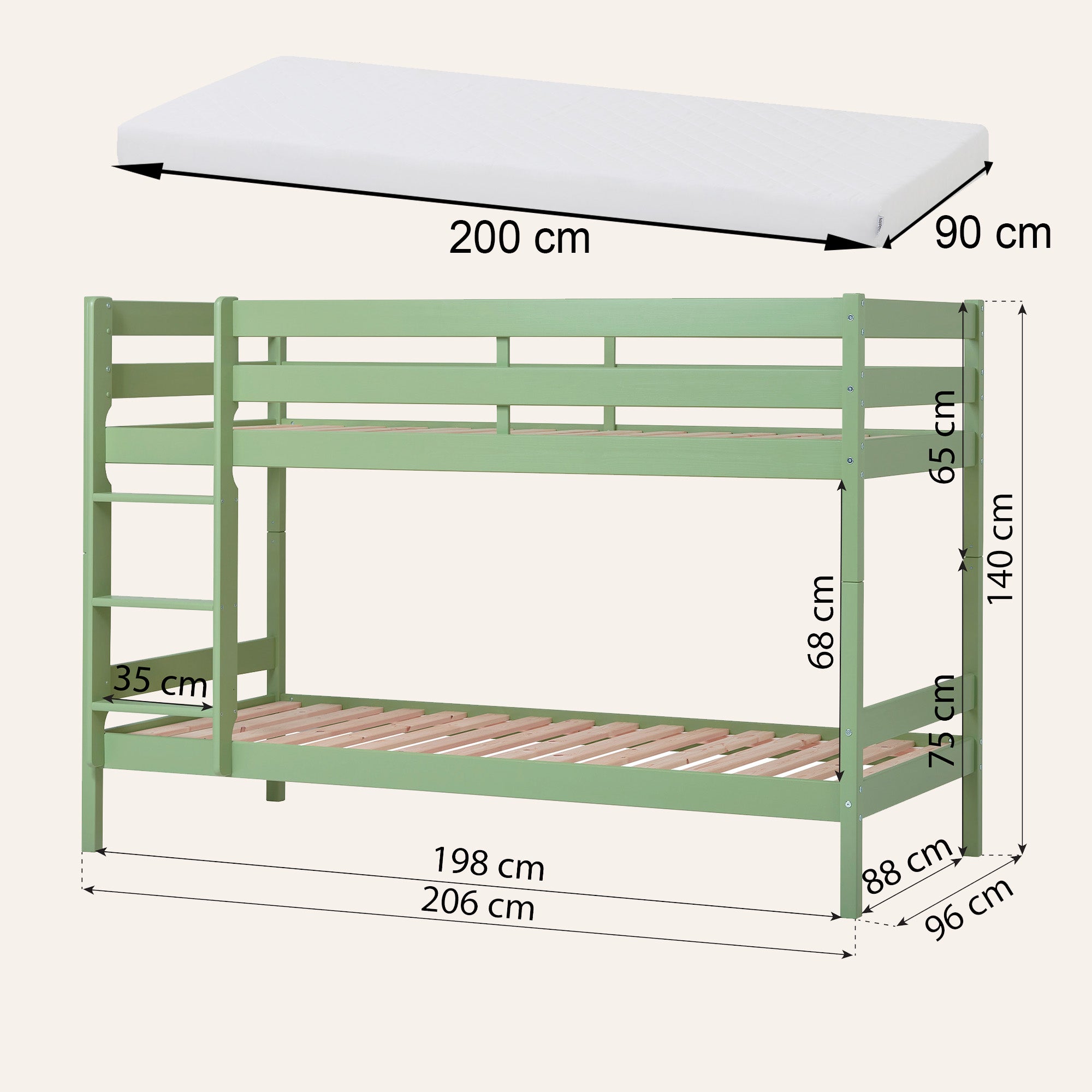 Hoppekids ECO Comfort Køjeseng med 2 Madrasser 70x160 / 90x200