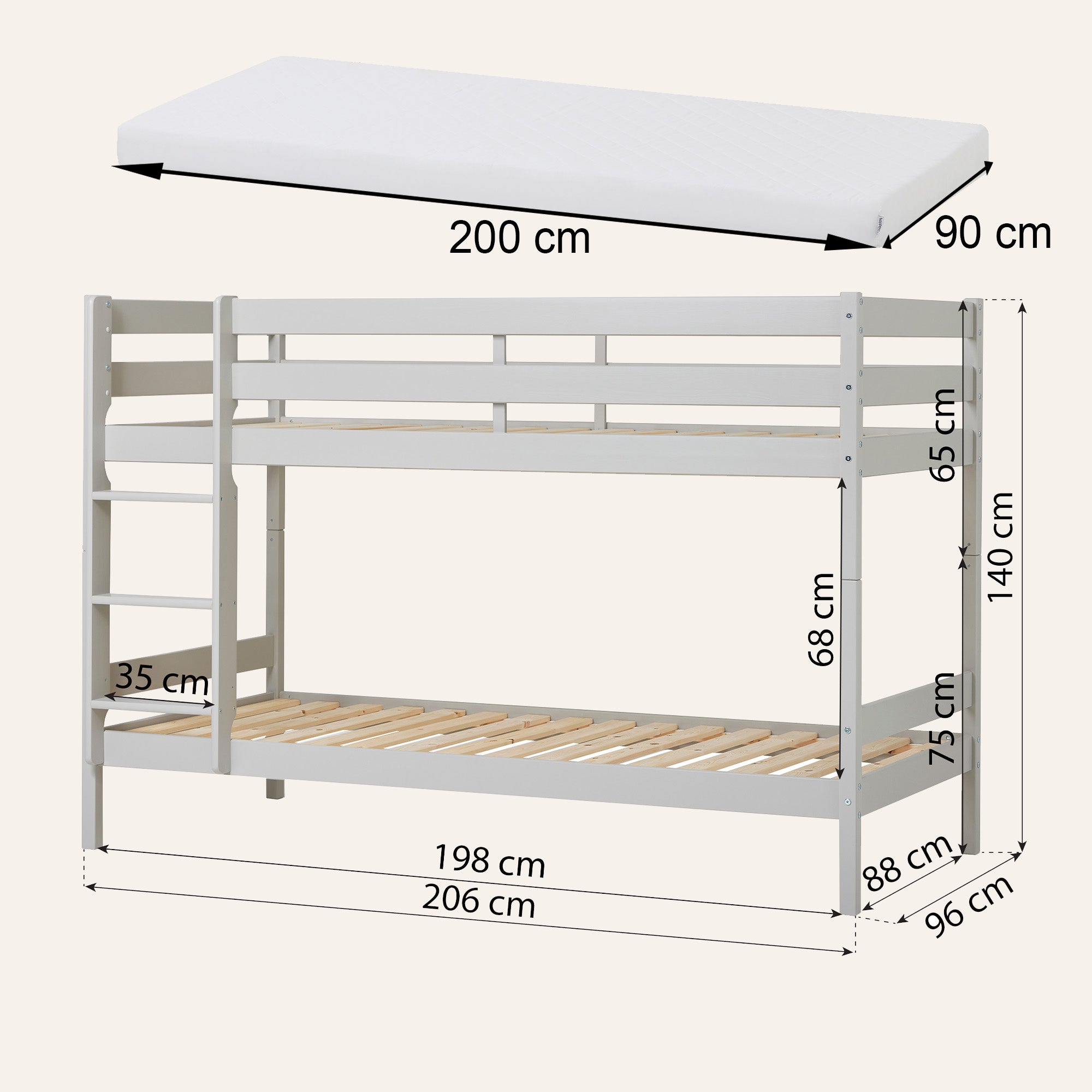 Hoppekids ECO Comfort Køjeseng med 2 Madrasser 70x160 / 90x200