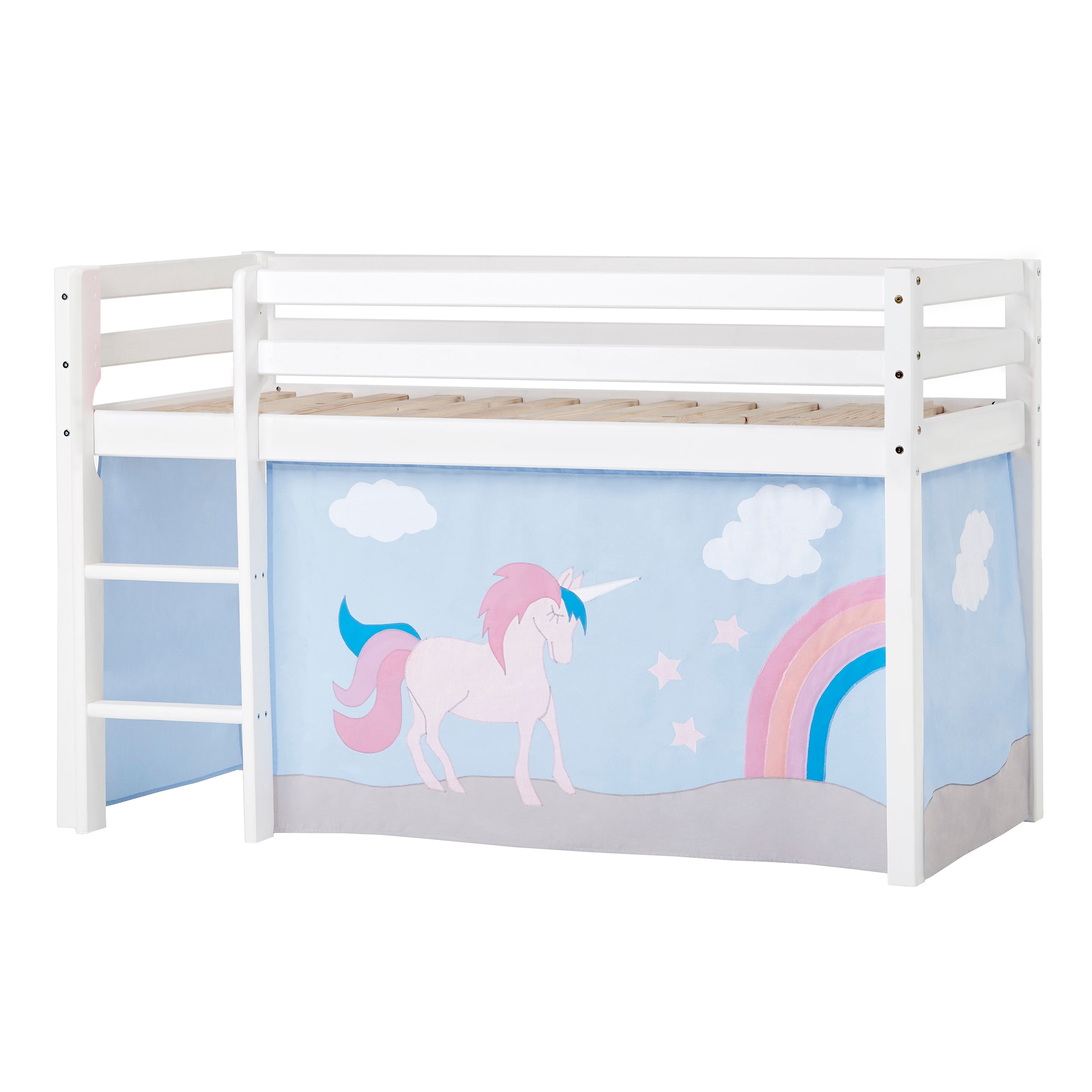 ECO Dream Mid sleeper bed with Unicorn Bed curtains 