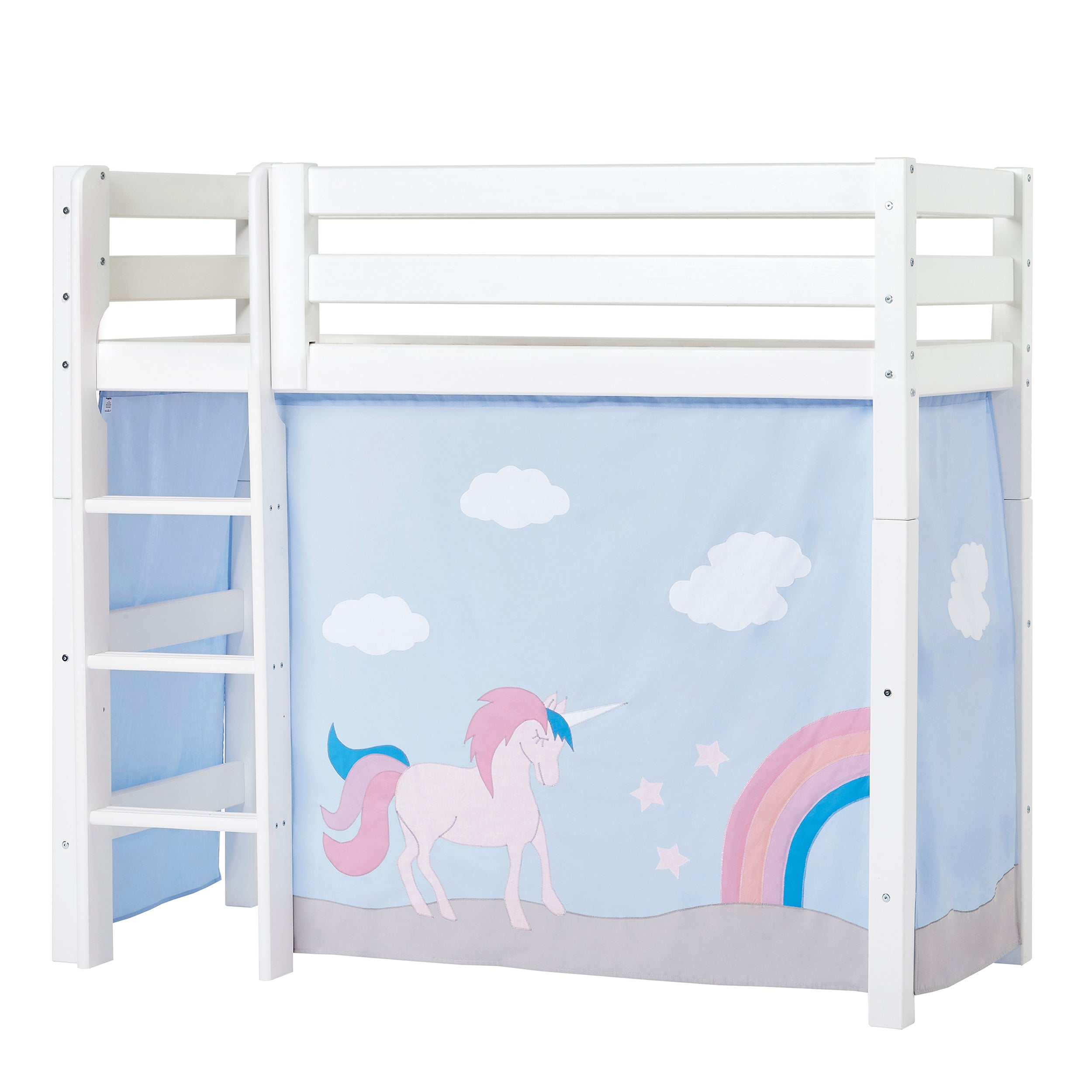 Hoppekids ECO Luxury Mittelhochbett mit Unicorn Betthimmel 