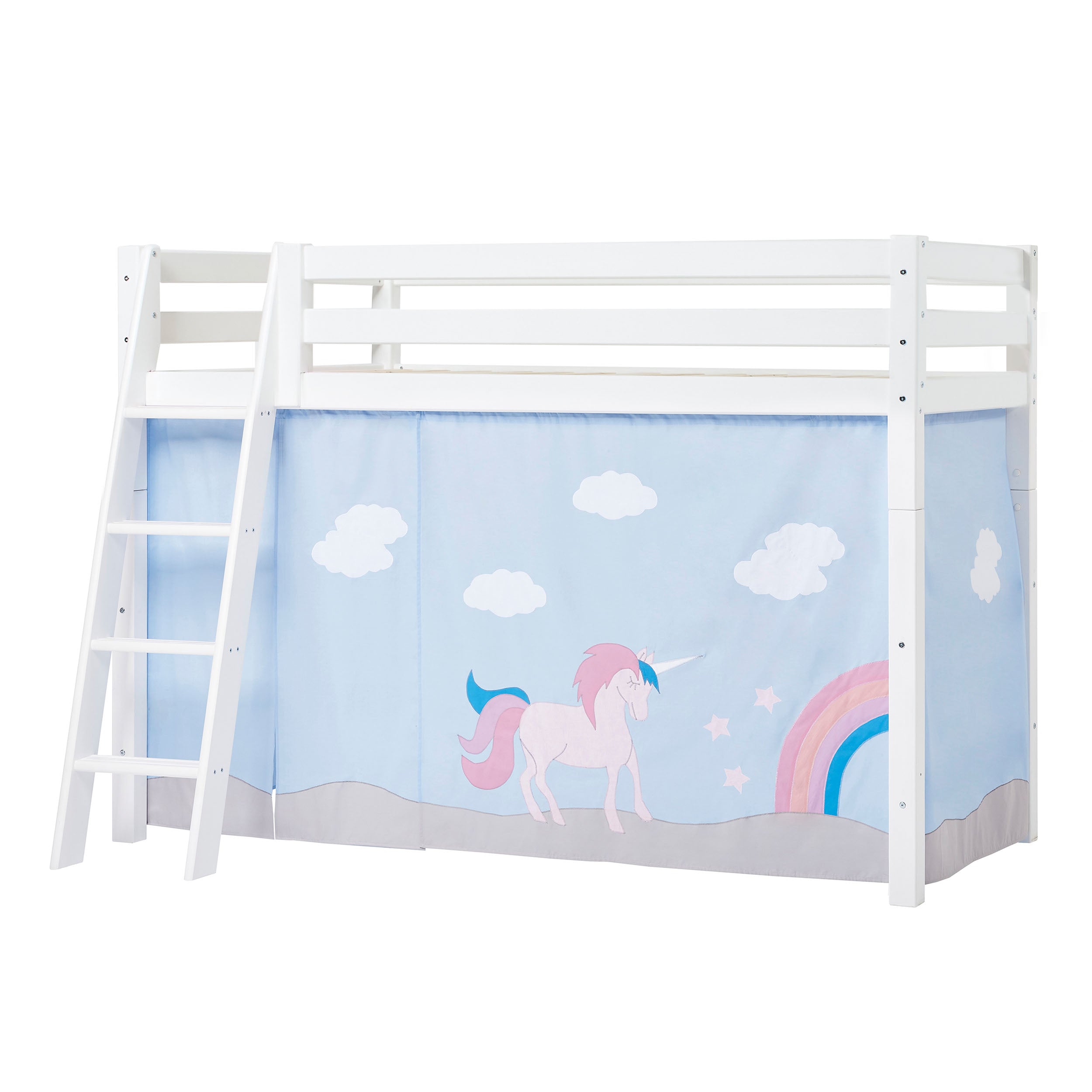 Hoppekids ECO Luxury Mittelhochbett mit Unicorn Betthimmel 