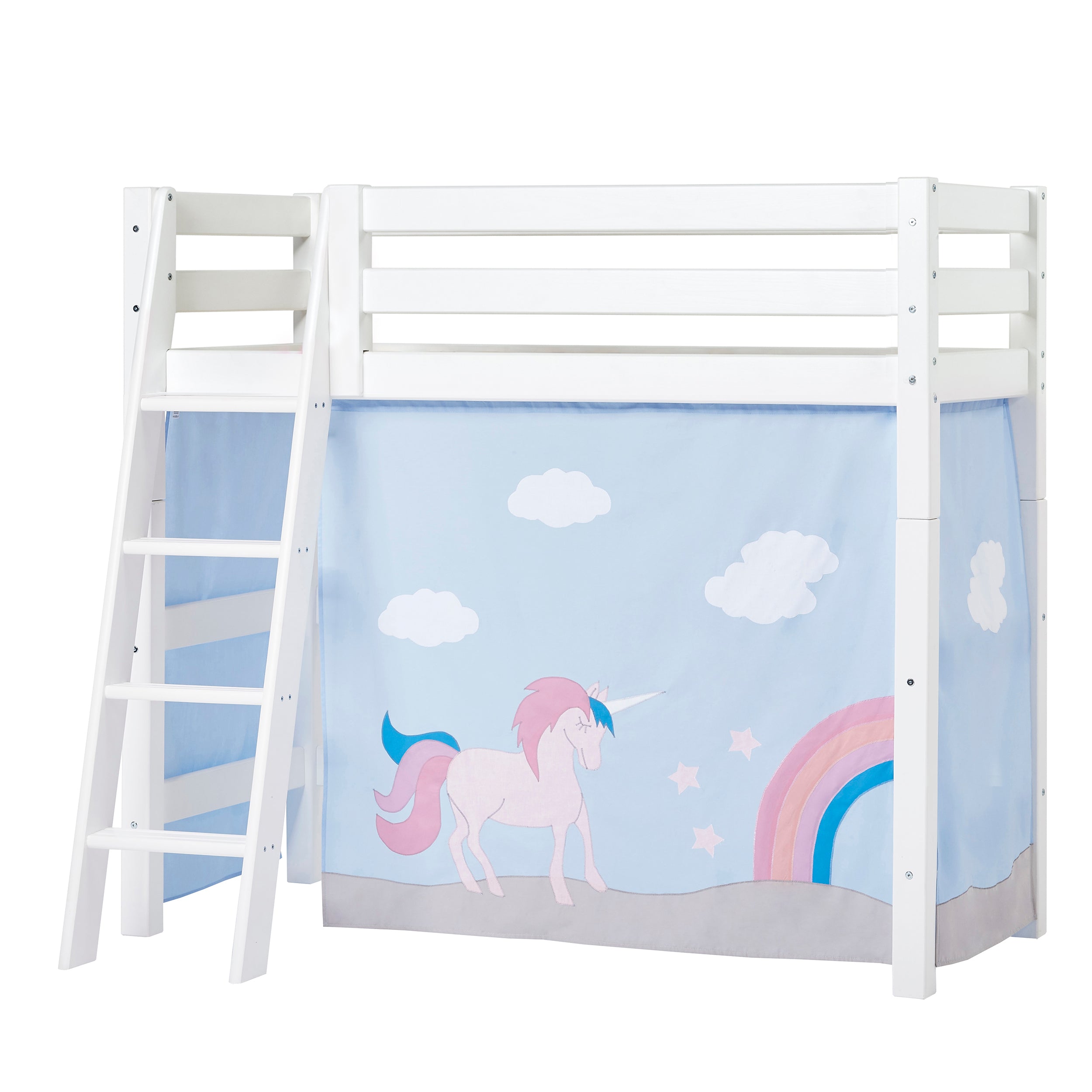 Hoppekids ECO Luxury High sleeper bed with Unicorn bed curtains 