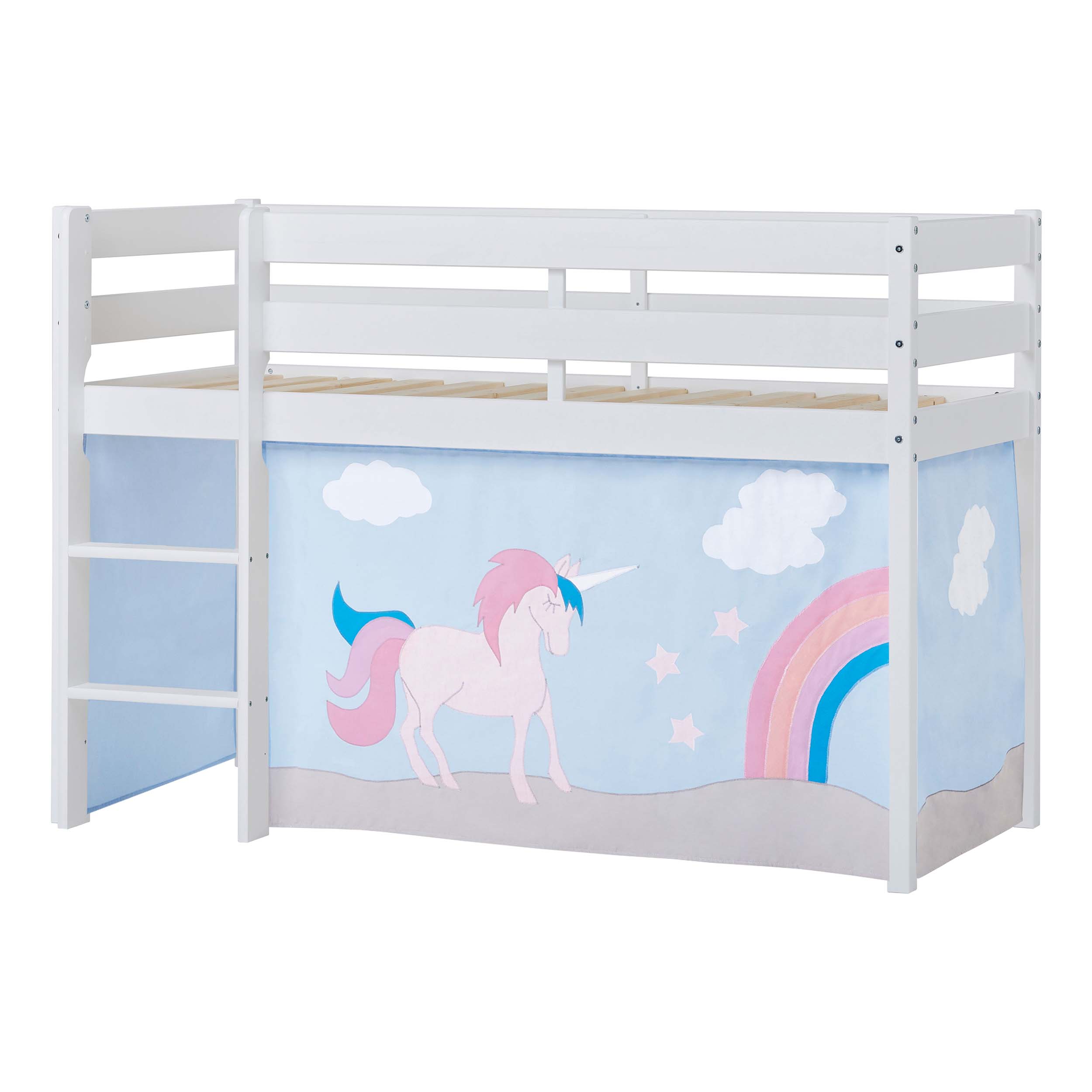 Hoppekids ECO Comfort Cama meia-altura com Unicorn Cortinas de cama 