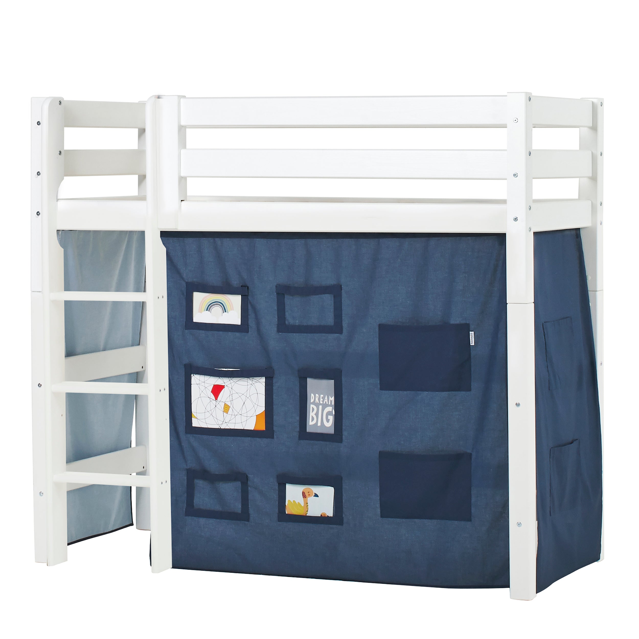 Hoppekids ECO Luxury High sleeper bed with Blue Creator Bed Curtains 