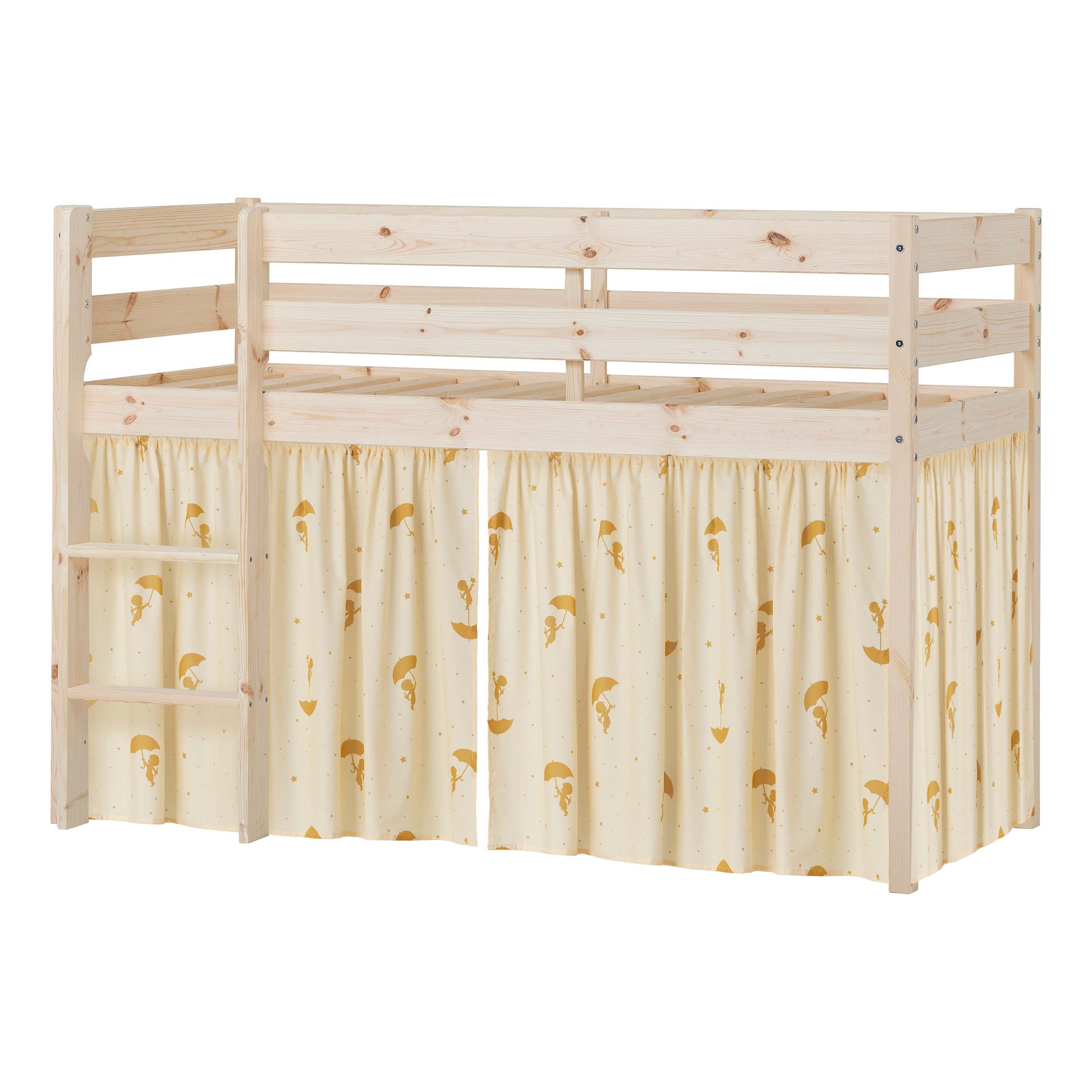 Hoppekids ECO Comfort Mid sleeper bed with Yellow Ole Lukoie Bed Curtains 