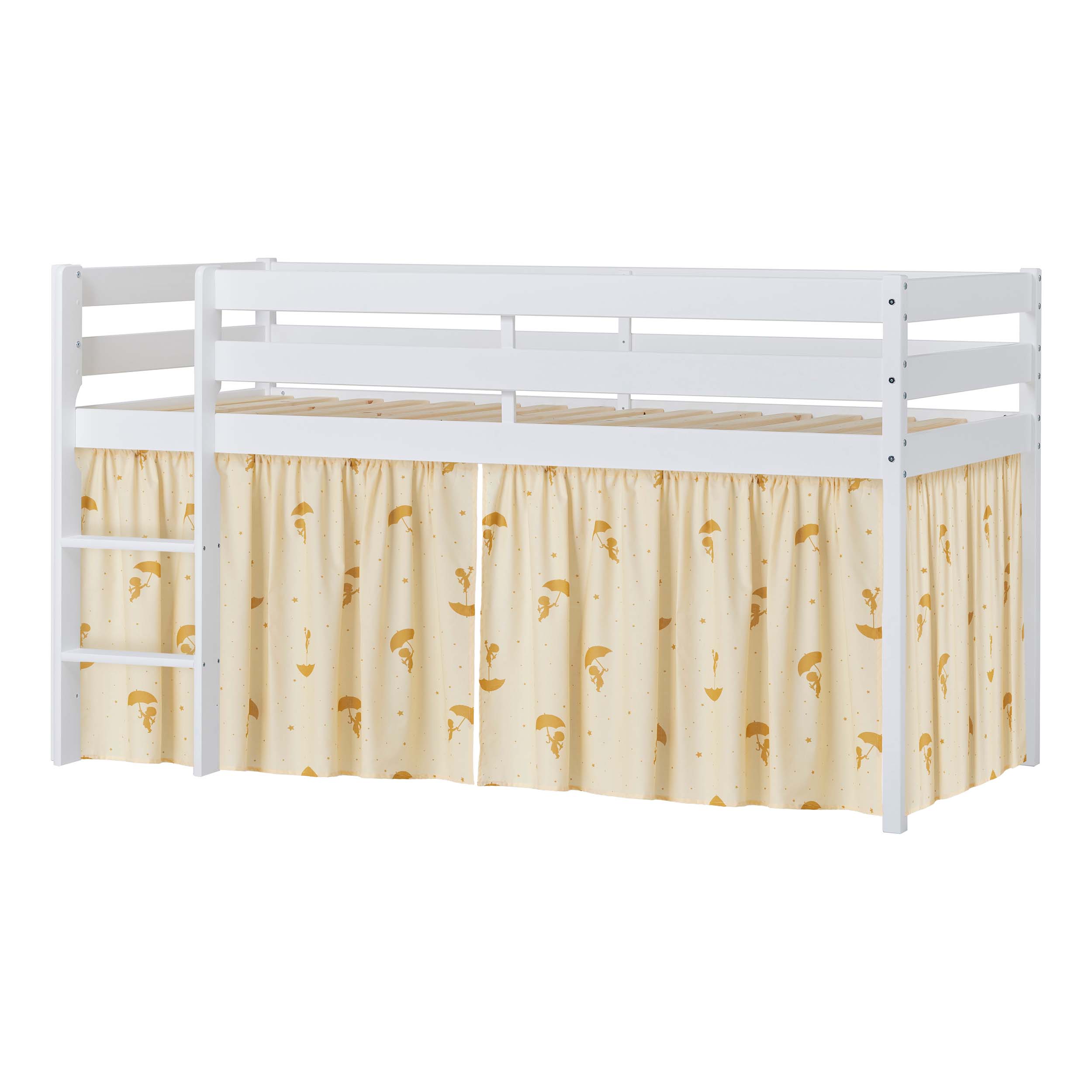 Hoppekids ECO Comfort Mid sleeper bed with Yellow Ole Lukoie Bed Curtains 