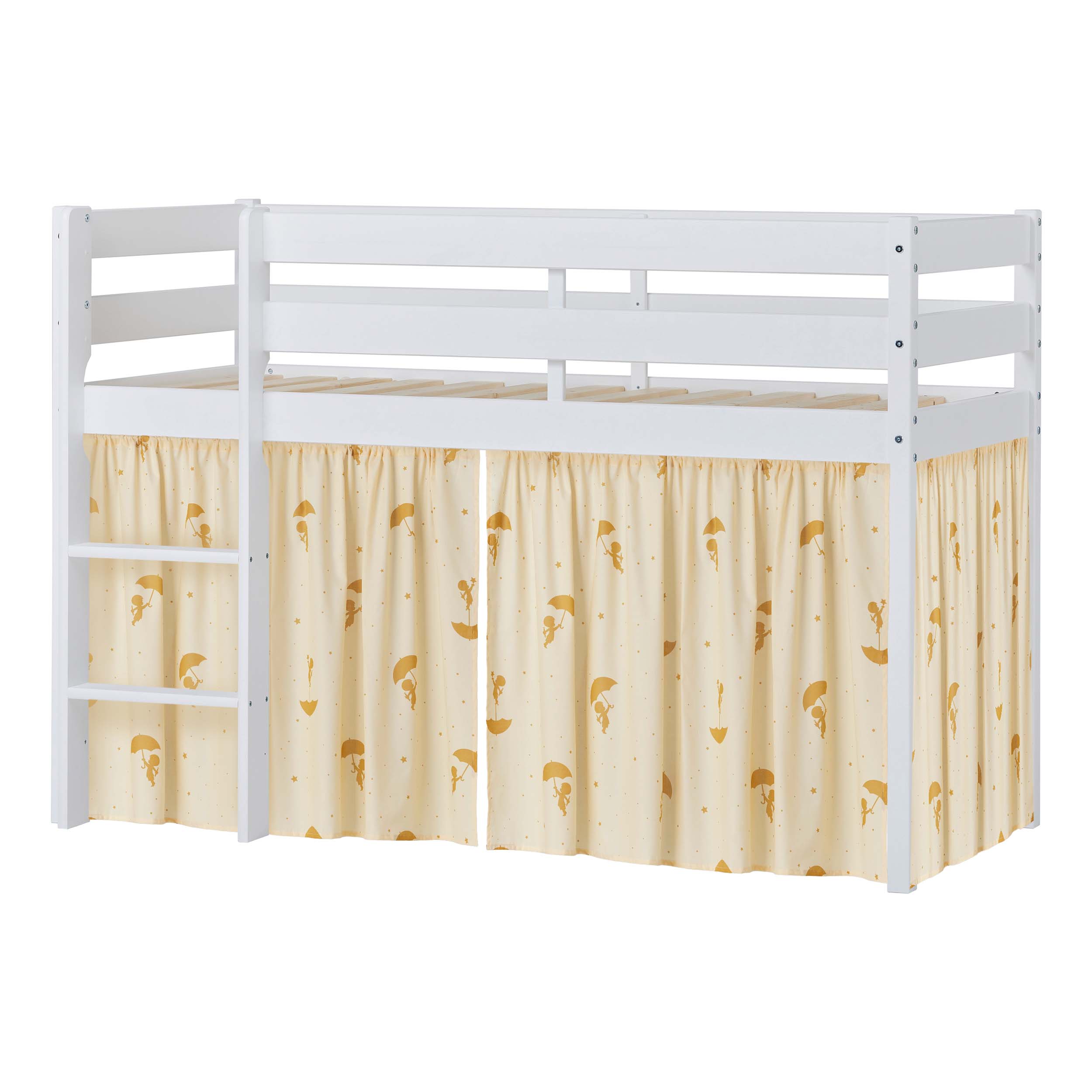 Hoppekids ECO Comfort Mid sleeper bed with Yellow Ole Lukoie Bed Curtains 