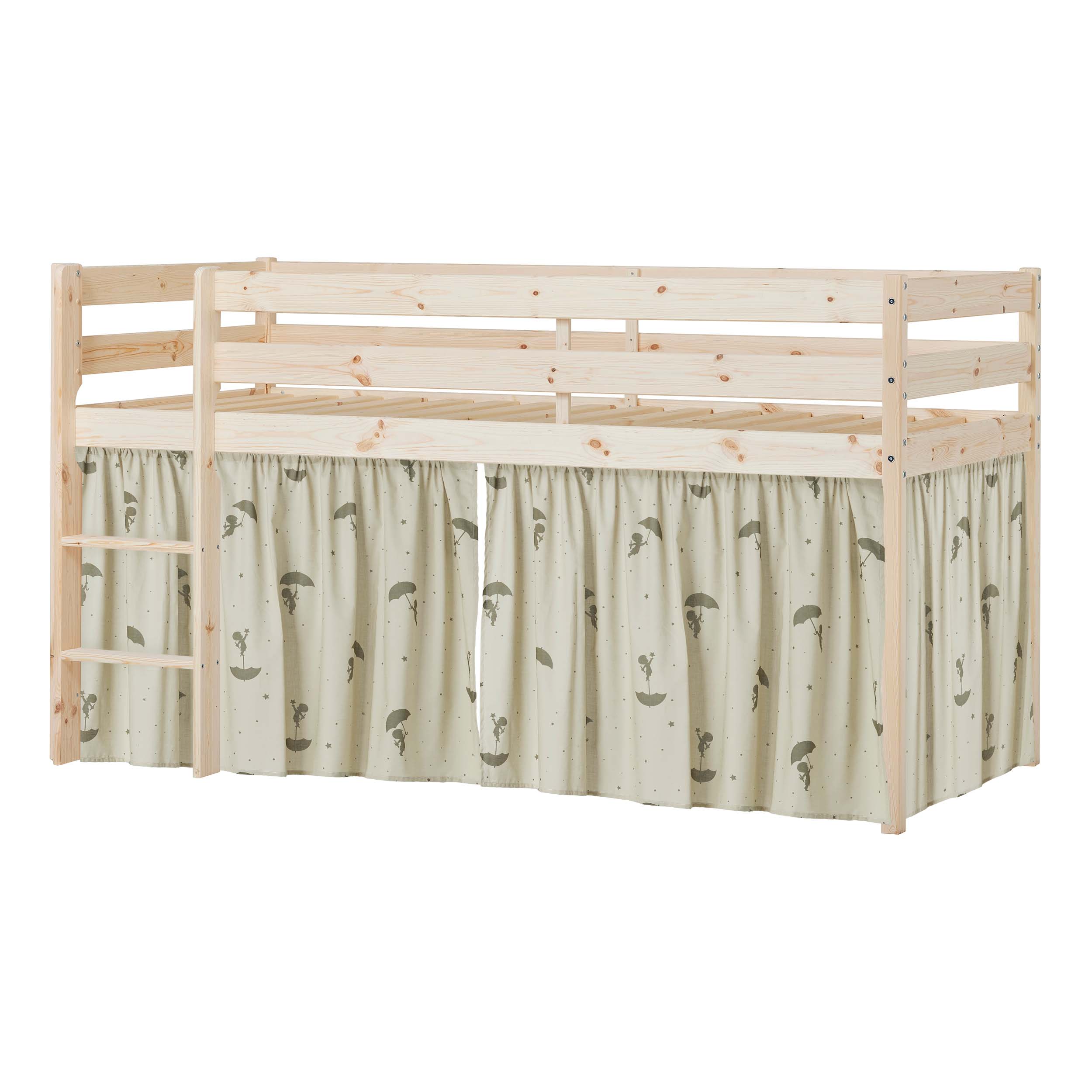 Hoppekids ECO Comfort Mid sleeper bed with Green Ole Lukoie Bed curtains 