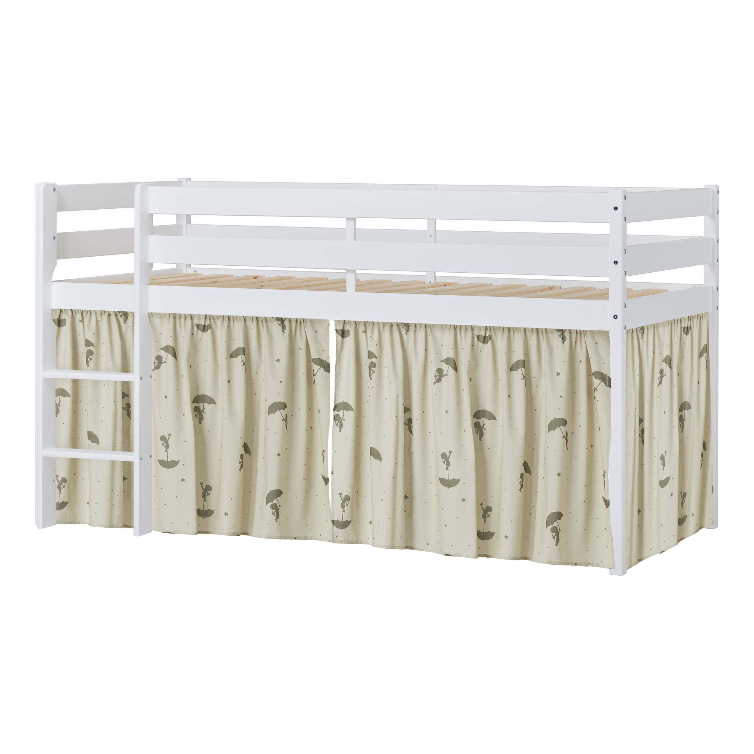 Hoppekids ECO Comfort Mid sleeper bed with Green Ole Lukoie Bed curtains 