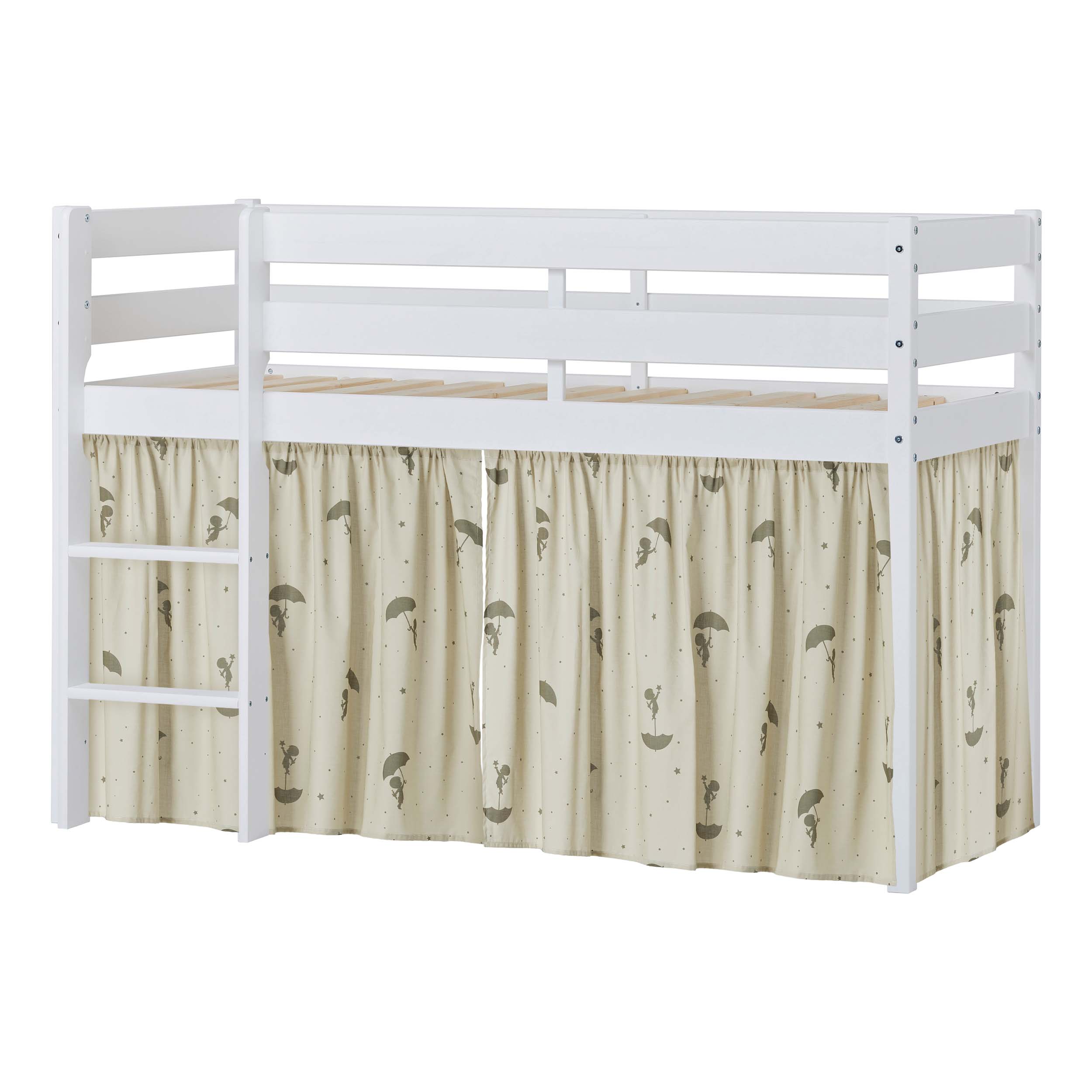 Hoppekids ECO Comfort Mid sleeper bed with Green Ole Lukoie Bed curtains 