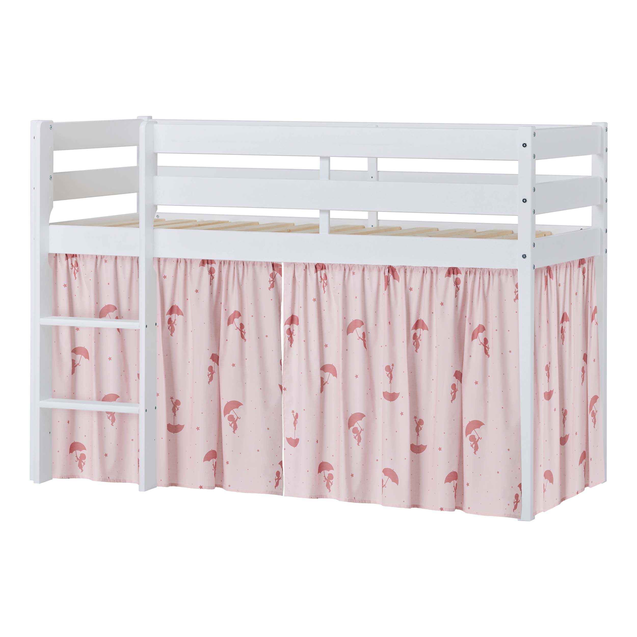 Hoppekids ECO Comfort Mid sleeper bed with Red Ole Lukoie Bed curtains 