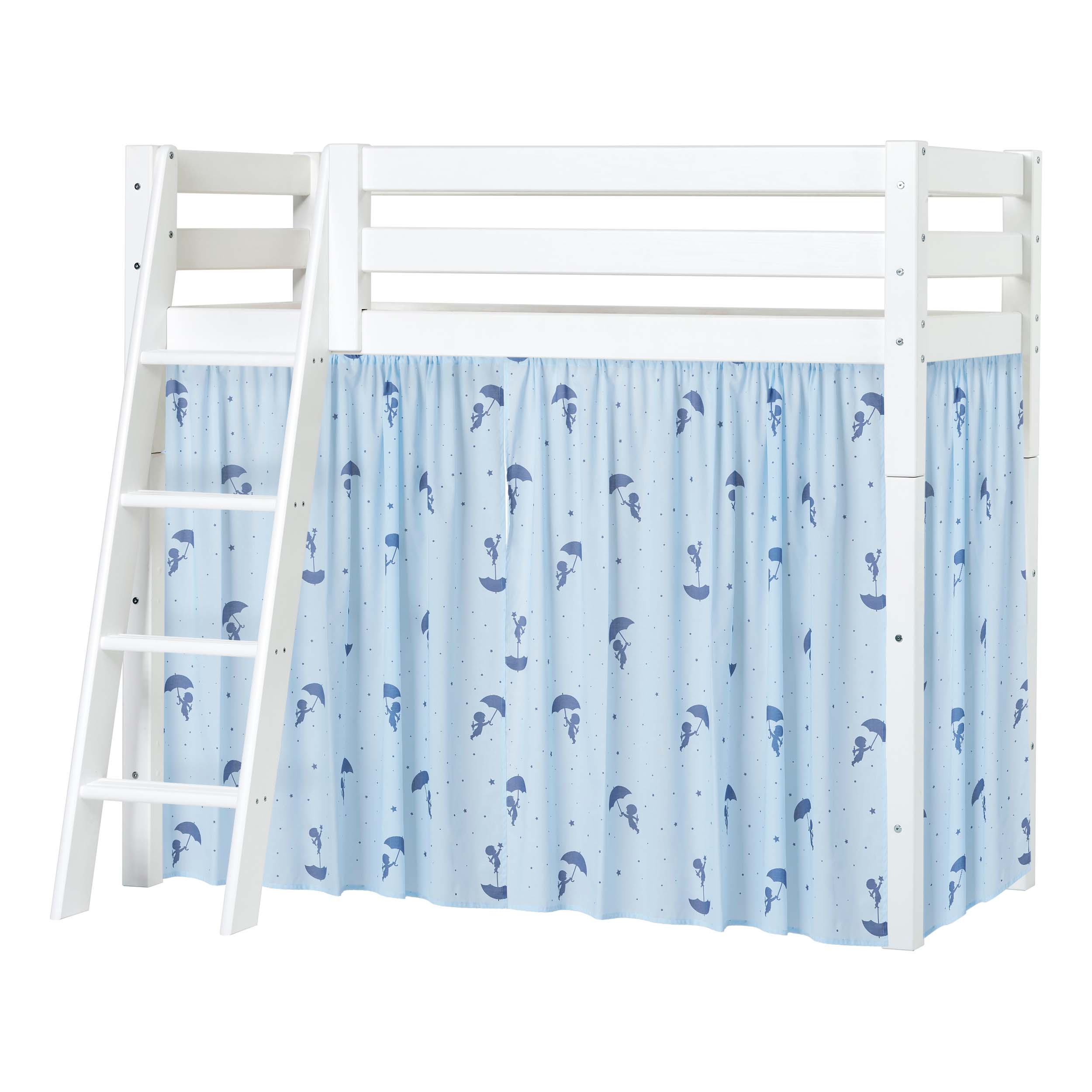 Hoppekids ECO Luxury High sleeper bed with Blue Ole Lukoie Bed Curtains 