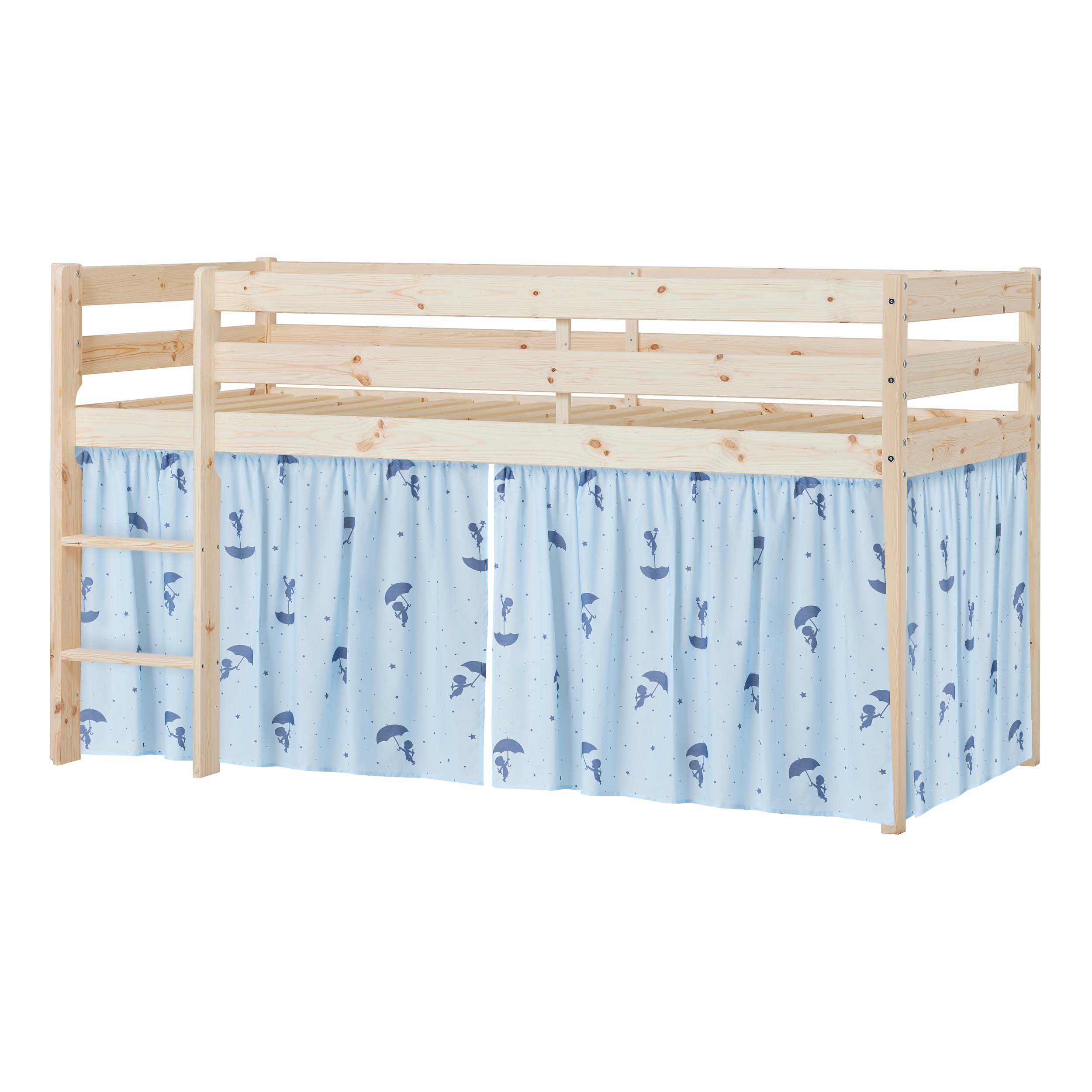 Hoppekids ECO Comfort Mid sleeper bed with Blue Ole Lukoie Bed Curtains 