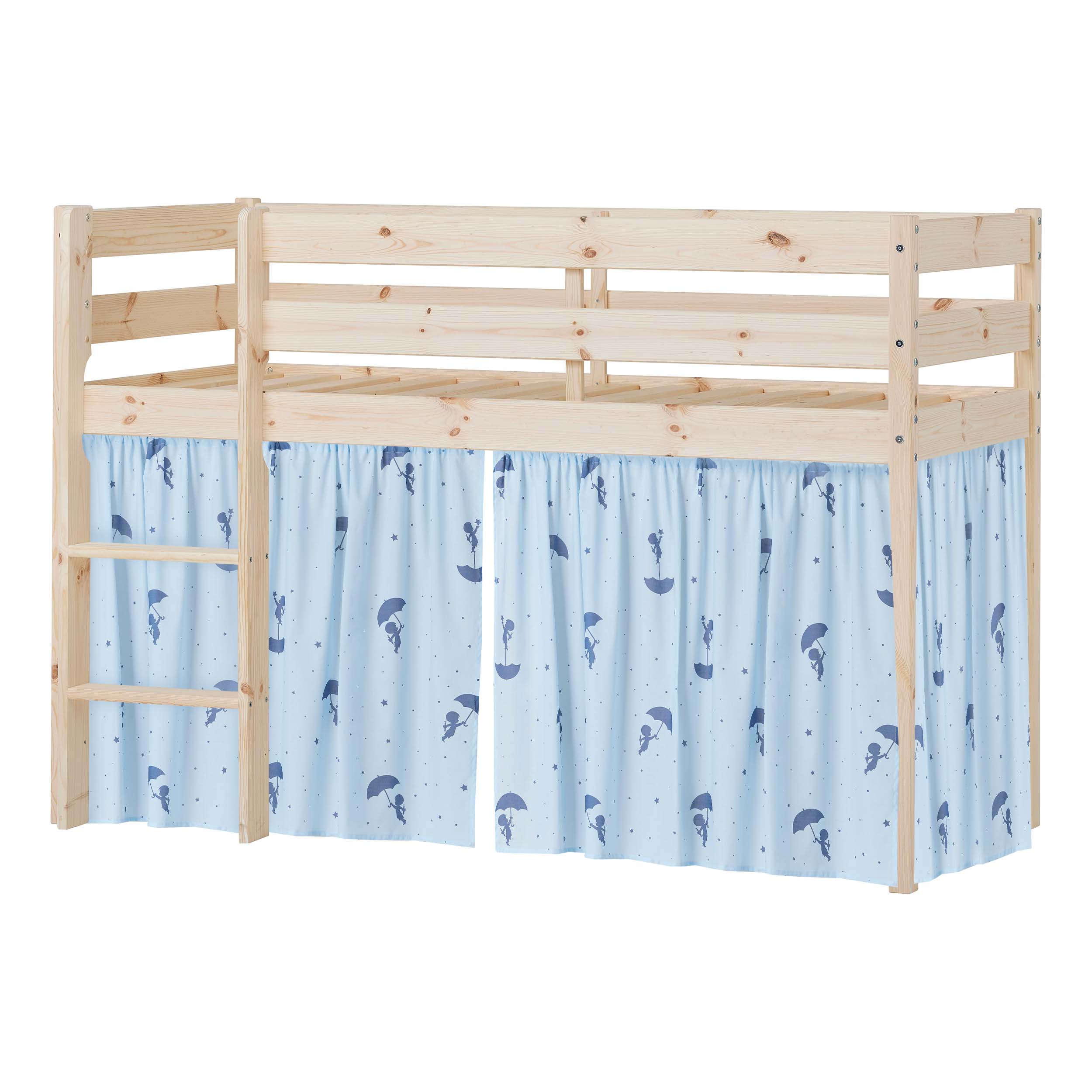 Hoppekids ECO Comfort Mid sleeper bed with Blue Ole Lukoie Bed Curtains 