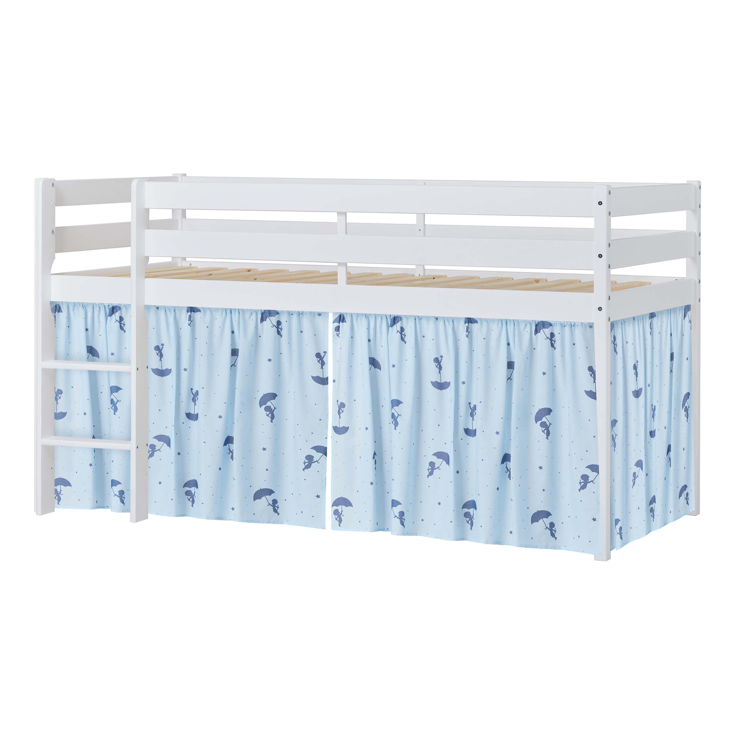 Hoppekids ECO Comfort Mid sleeper bed with Blue Ole Lukoie Bed Curtains 