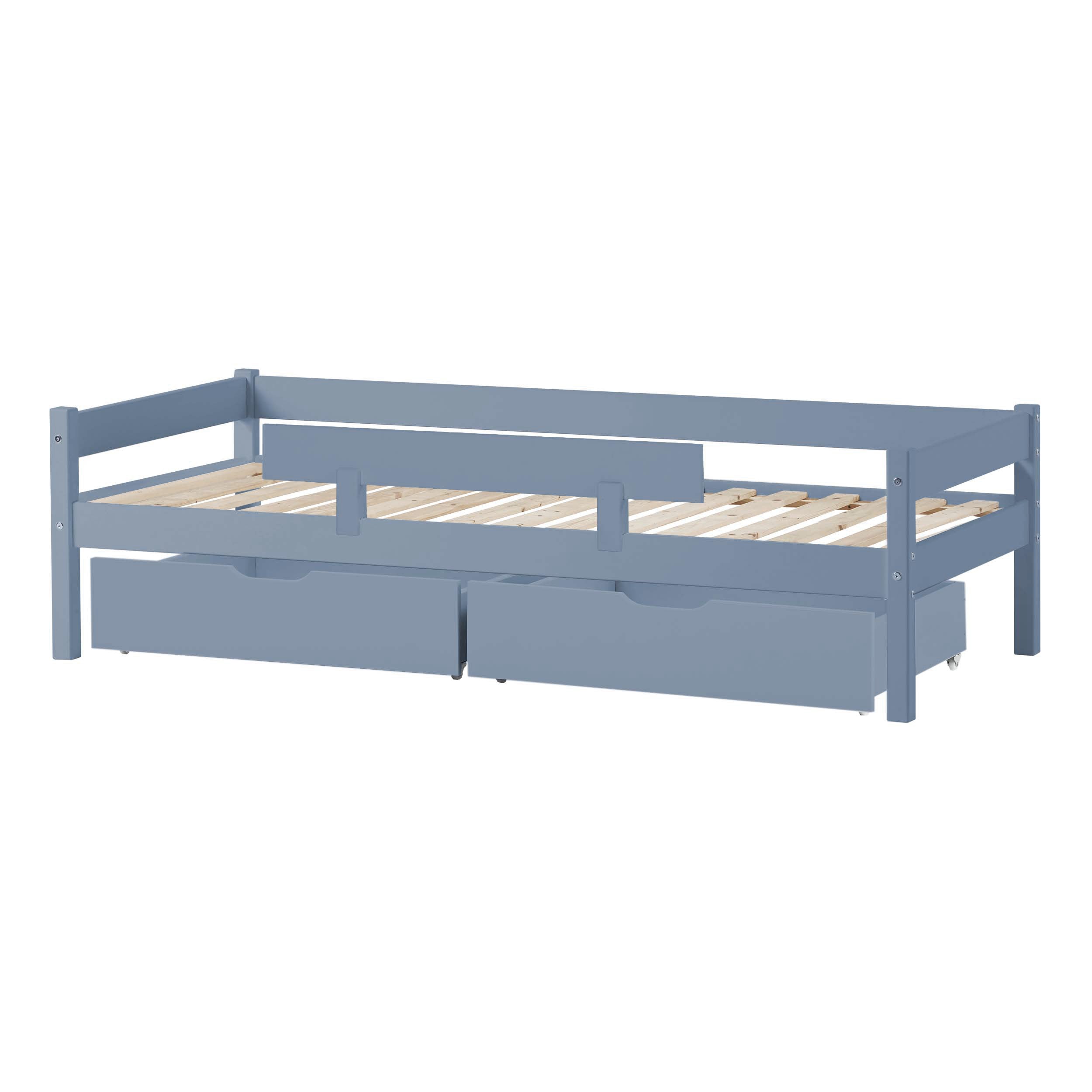 Bettpaket: Einzelbett 70x160 cm mit Schubladen & Rausfallschutz, Dusted Blue 