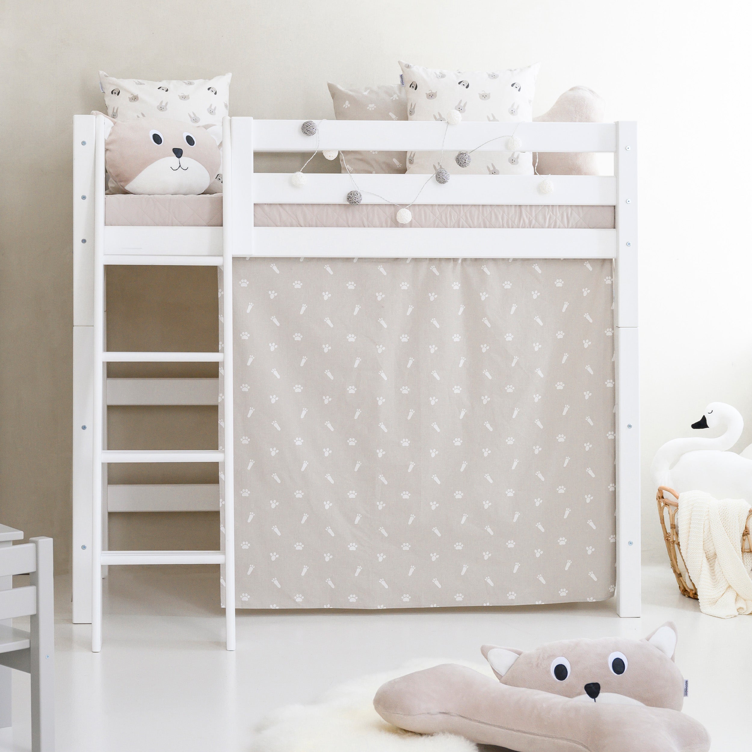 Hoppekids ECO Luxury Lit haut avec Pets Silver Cloud Rideaux de lit 