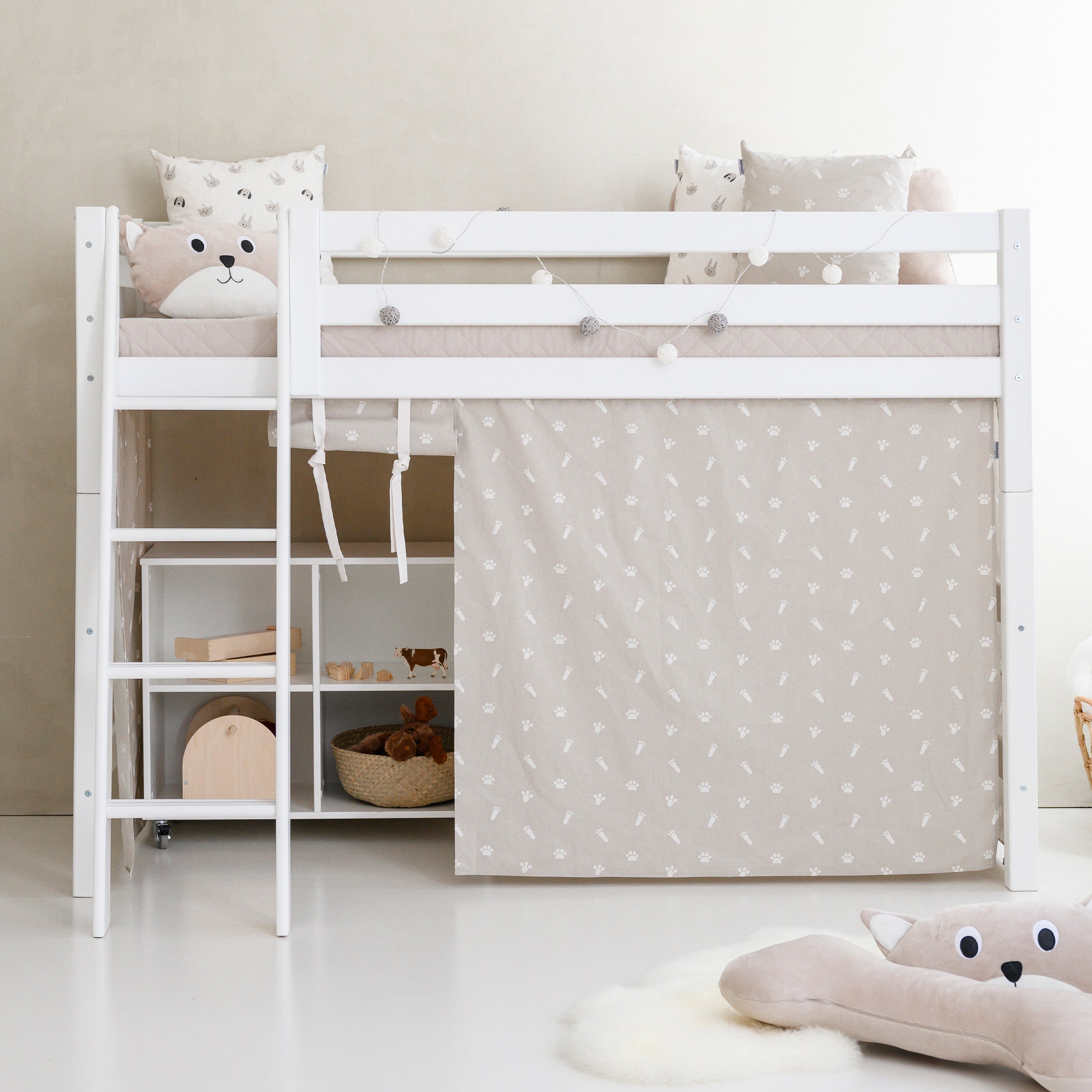 Hoppekids ECO Luxury Lit haut avec Pets Silver Cloud Rideaux de lit 